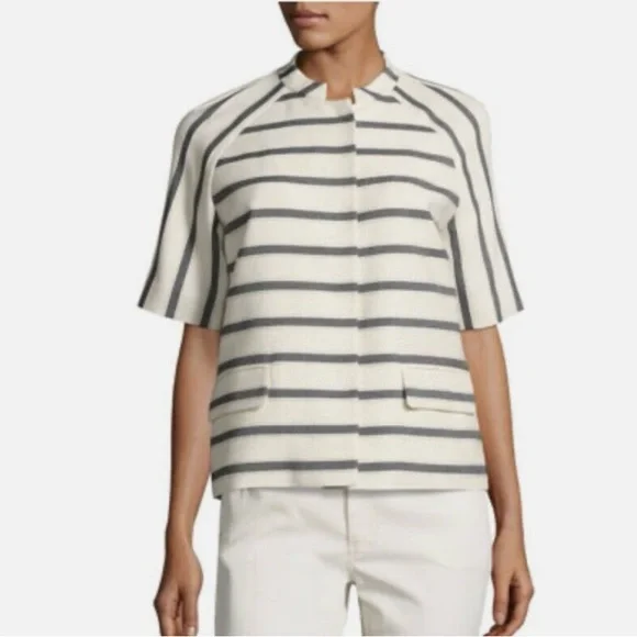 SALE! Lafayette 148 New York Striped Short Sleeve Jacket size Large - Picture 1 of 14